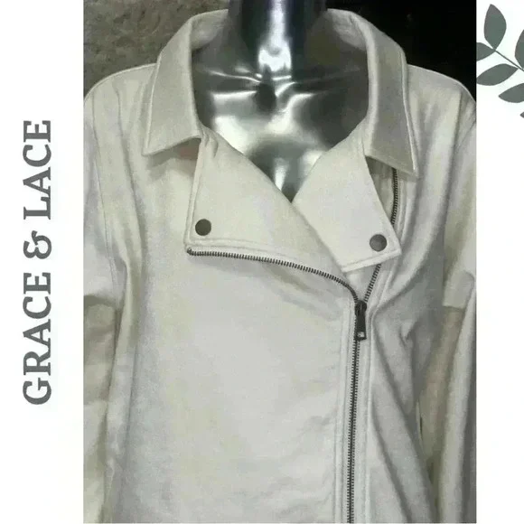 Grace @ Lace Move Free Leather Like Cream Knit Motorcycle Jacket Size XXL - Picture 7 of 12
